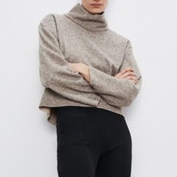 Zara Textured Weave Sweatshirt in Mink Marl Pullover Sweater Mockneck Turtleneck - Picture 1 of 10